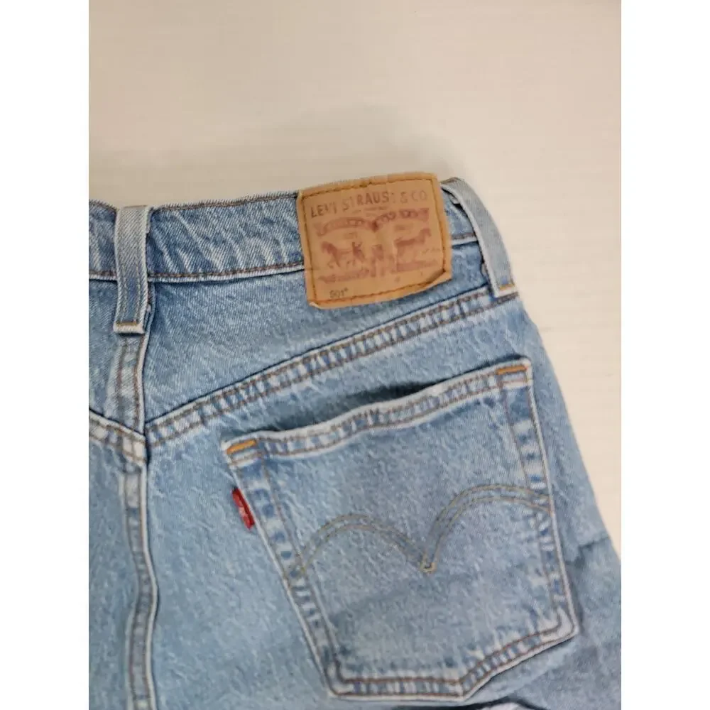 Levis 501 Denim Shorts Womens SZ 26 Cutoff Button Fly Frayed Blue 100% Cotton